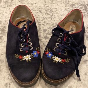 Walter Kafer Black Suede Shoes Chicken flower Loafers US 7.5 / 8  EU 5 Germany